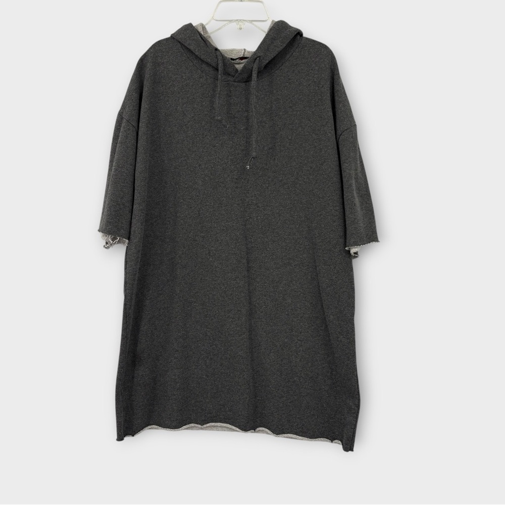 Short Sleeve Grey Hoodie Raw Hems Made in Italy Men's Size XL